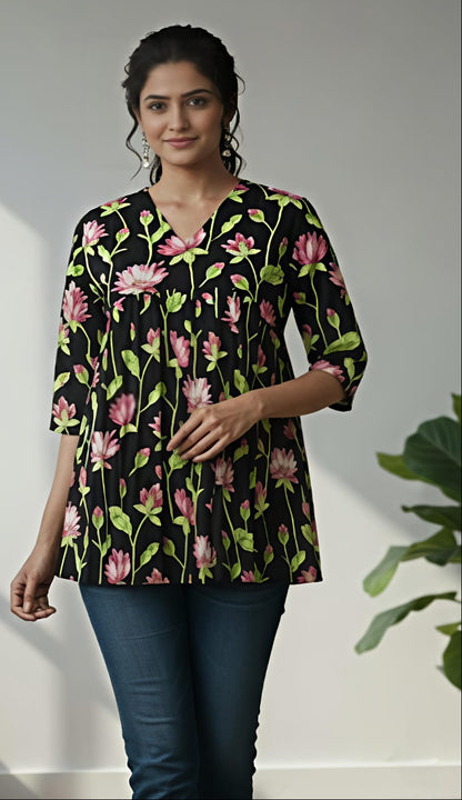 Charming Floral Cotton Short Top