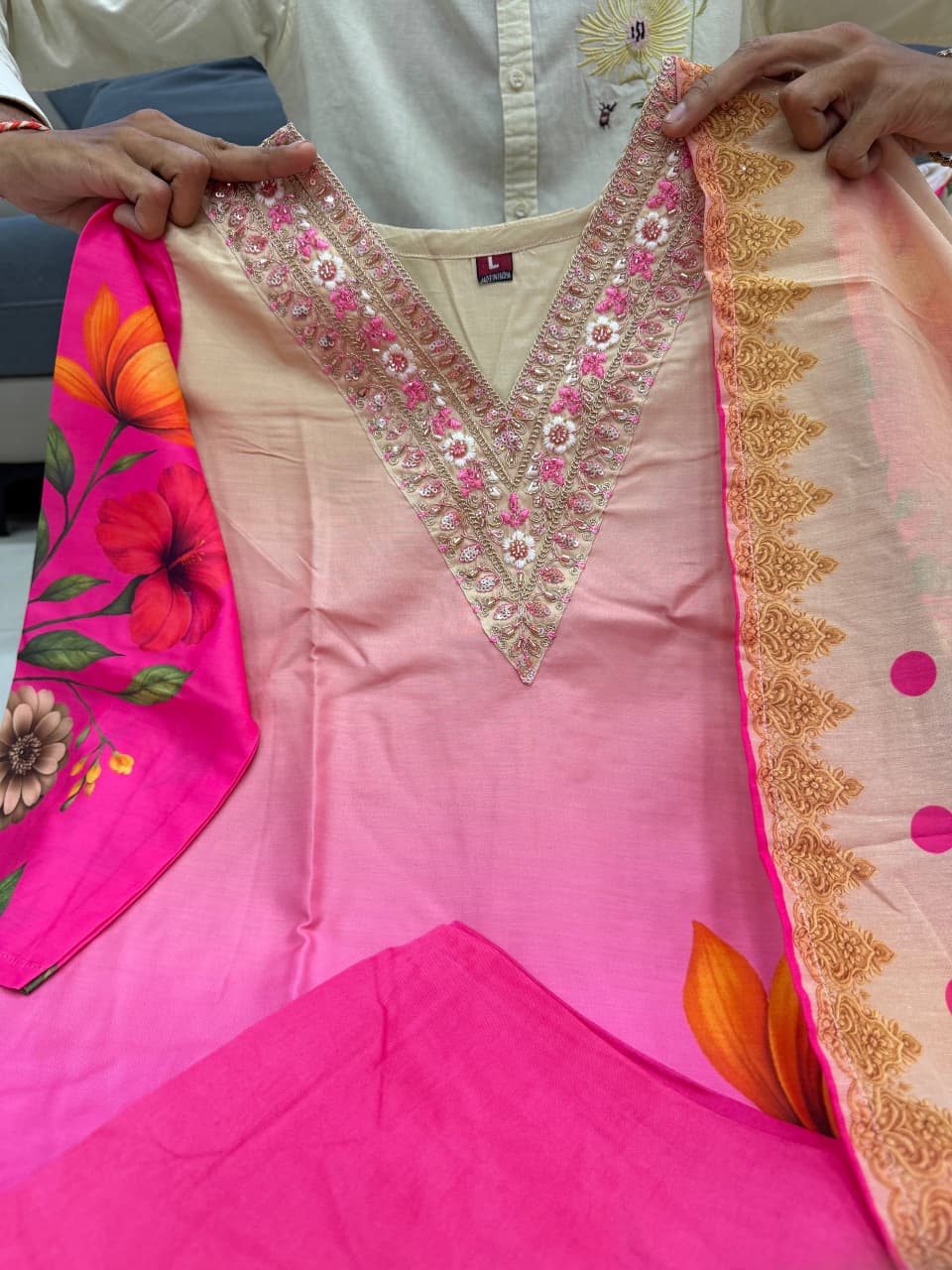 Elegant Soft Waves Silk Kurti Pant Dupatta Set