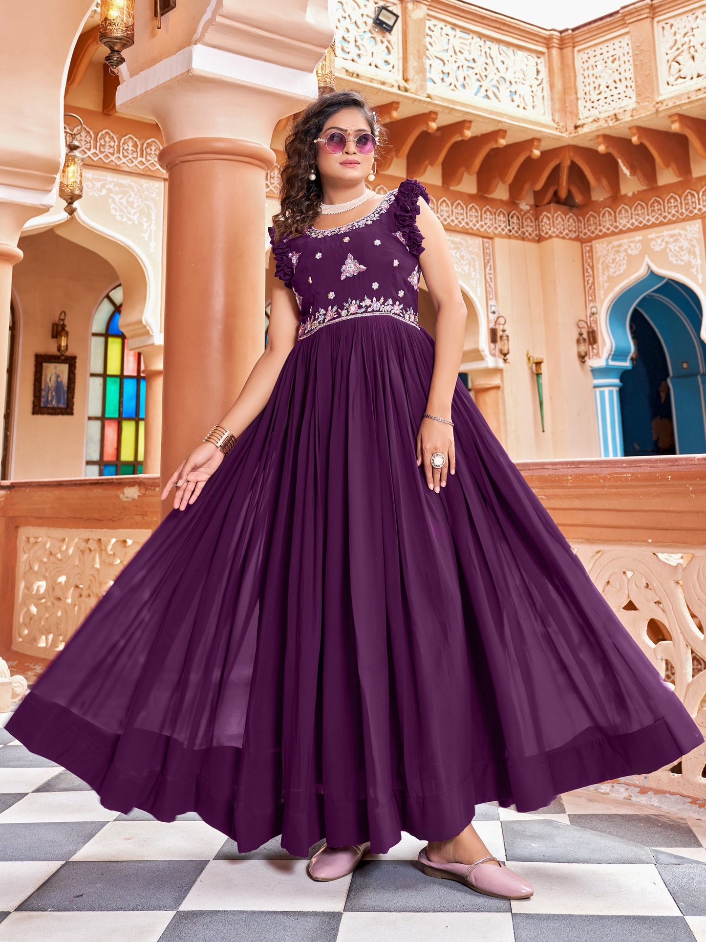 Designer Embroidered Flared Maxi Dress