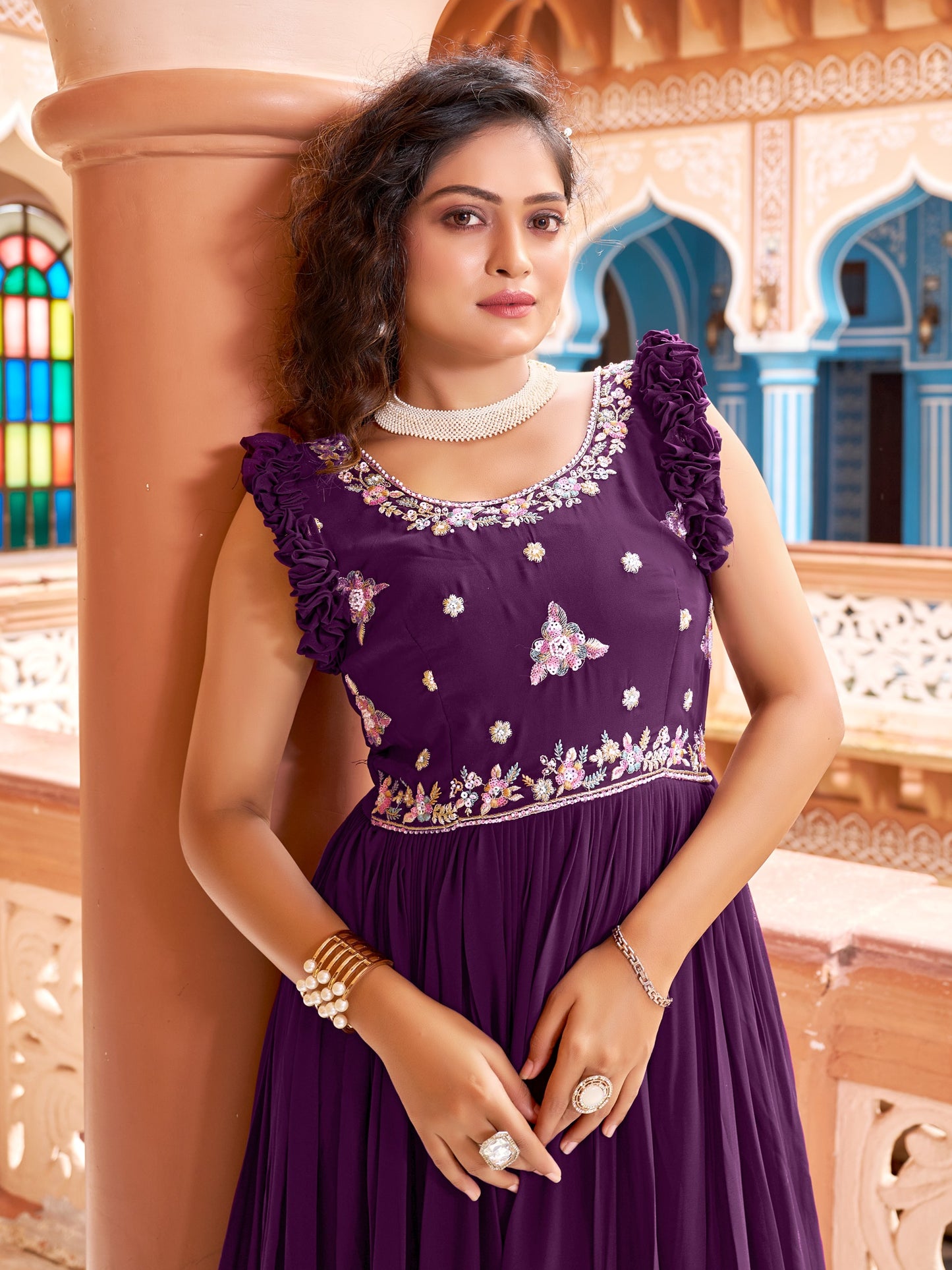 Designer Embroidered Flared Maxi Dress