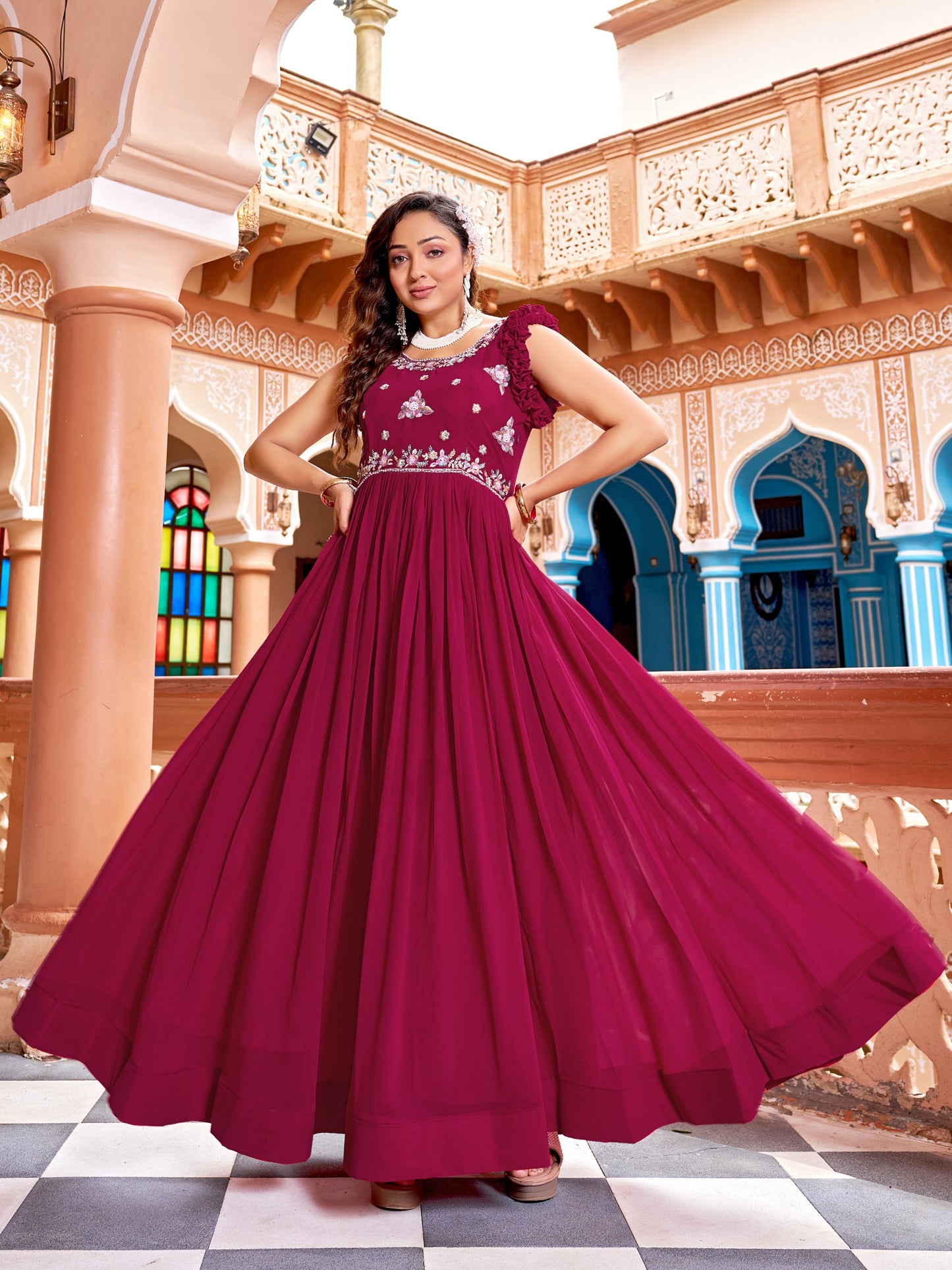 Designer Embroidered Flared Maxi Dress
