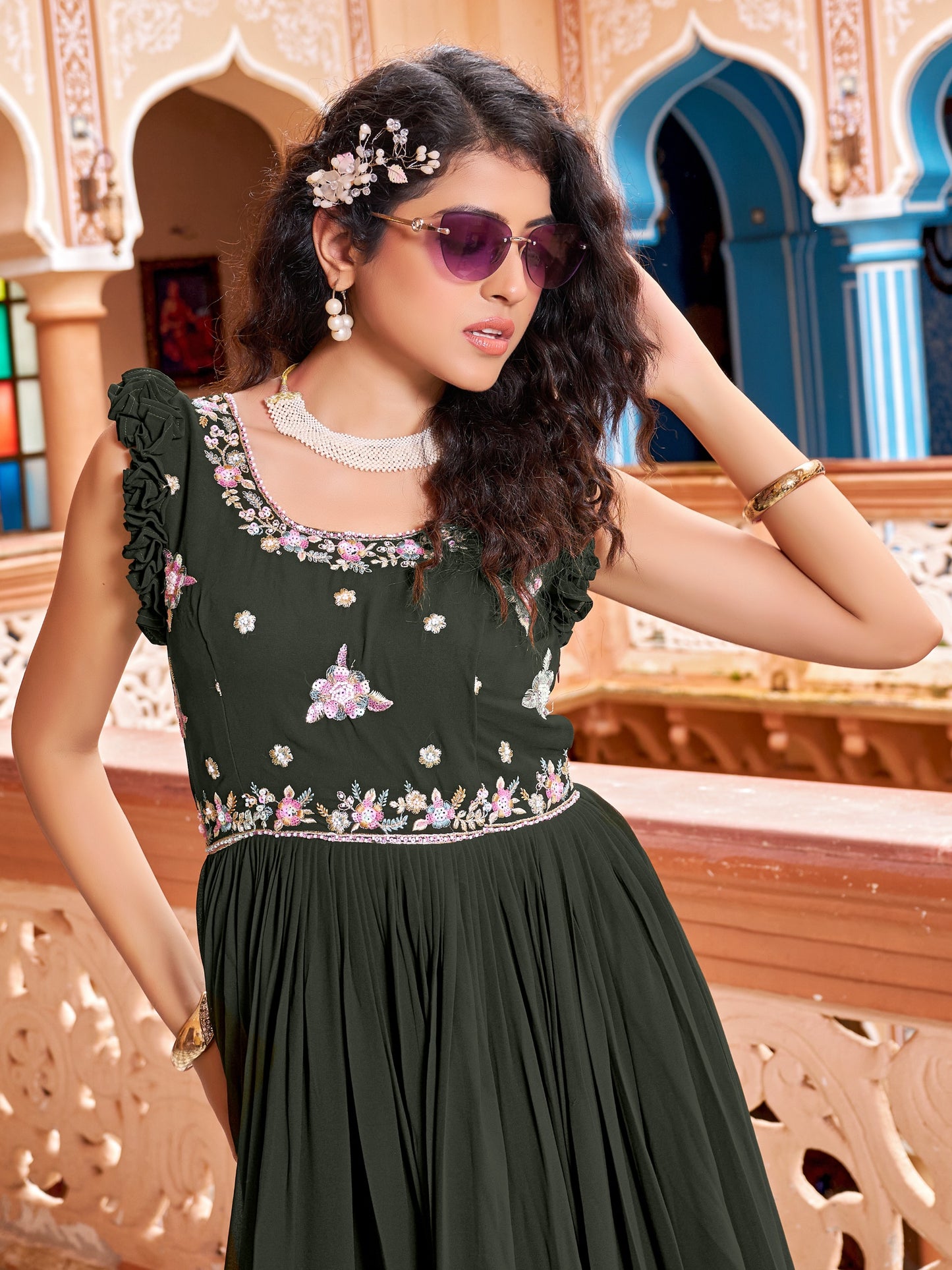 Designer Embroidered Flared Maxi Dress