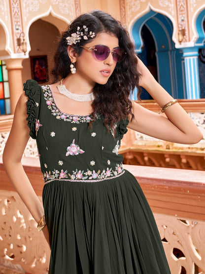 Designer Embroidered Flared Maxi Dress