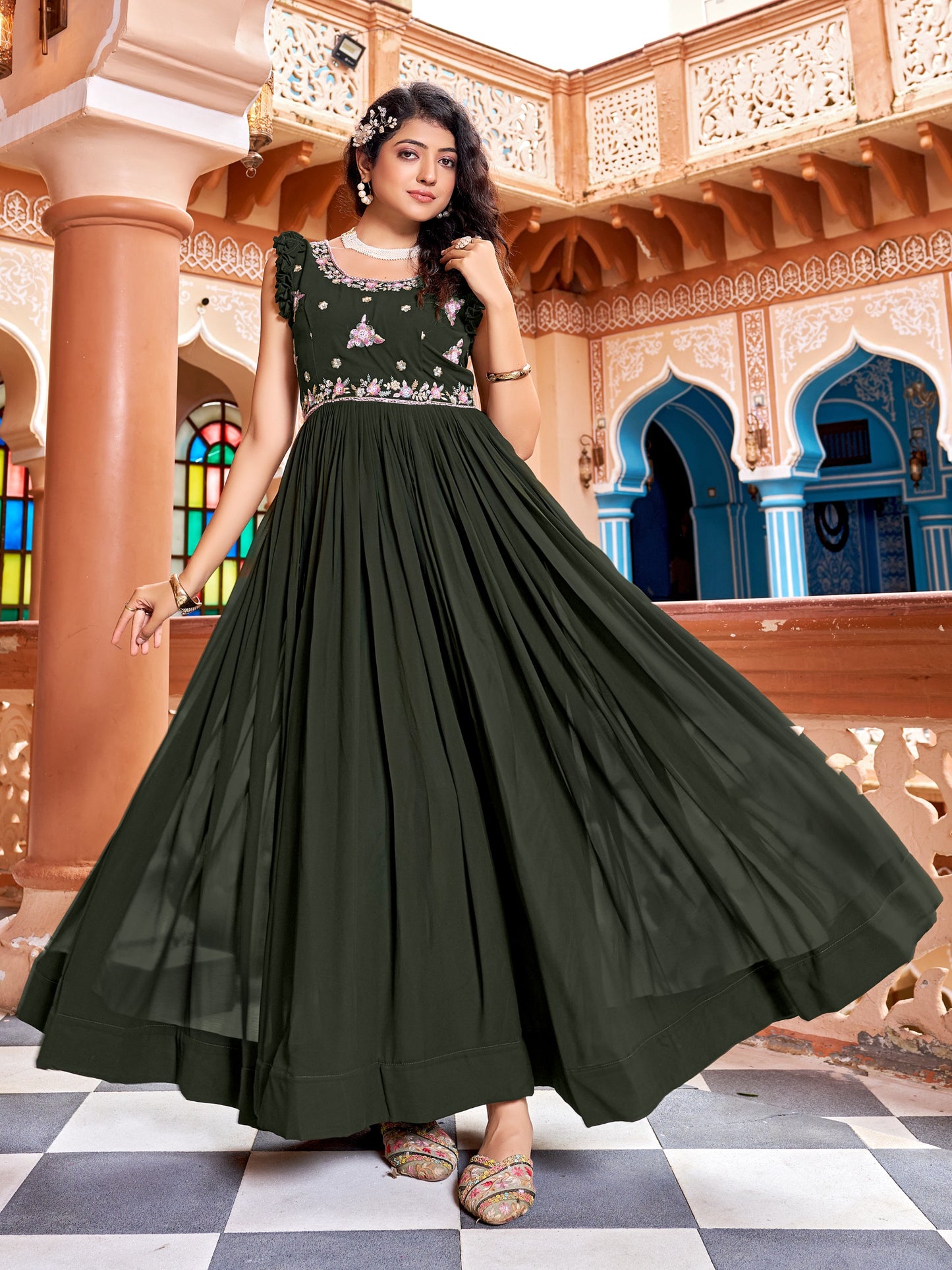 Designer Embroidered Flared Maxi Dress