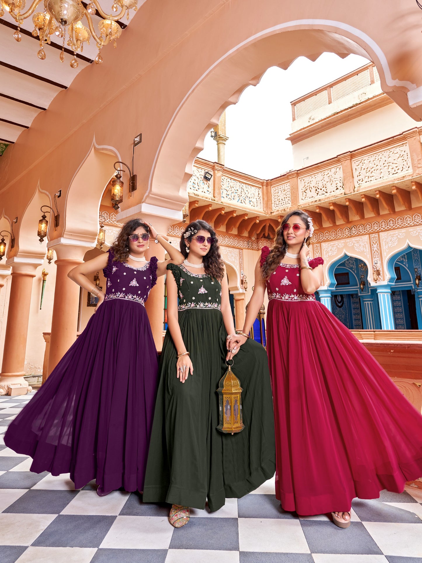 Designer Embroidered Flared Maxi Dress