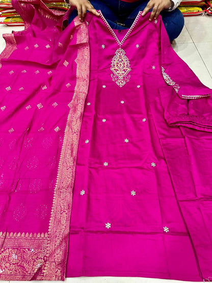 Designer Silk Kurta Set With Handwork Details