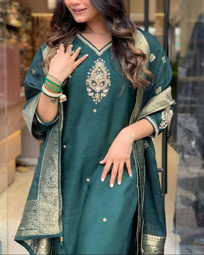 Designer Silk Kurta Set With Handwork Details