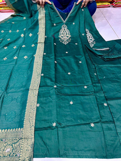 Designer Silk Kurta Set With Handwork Details