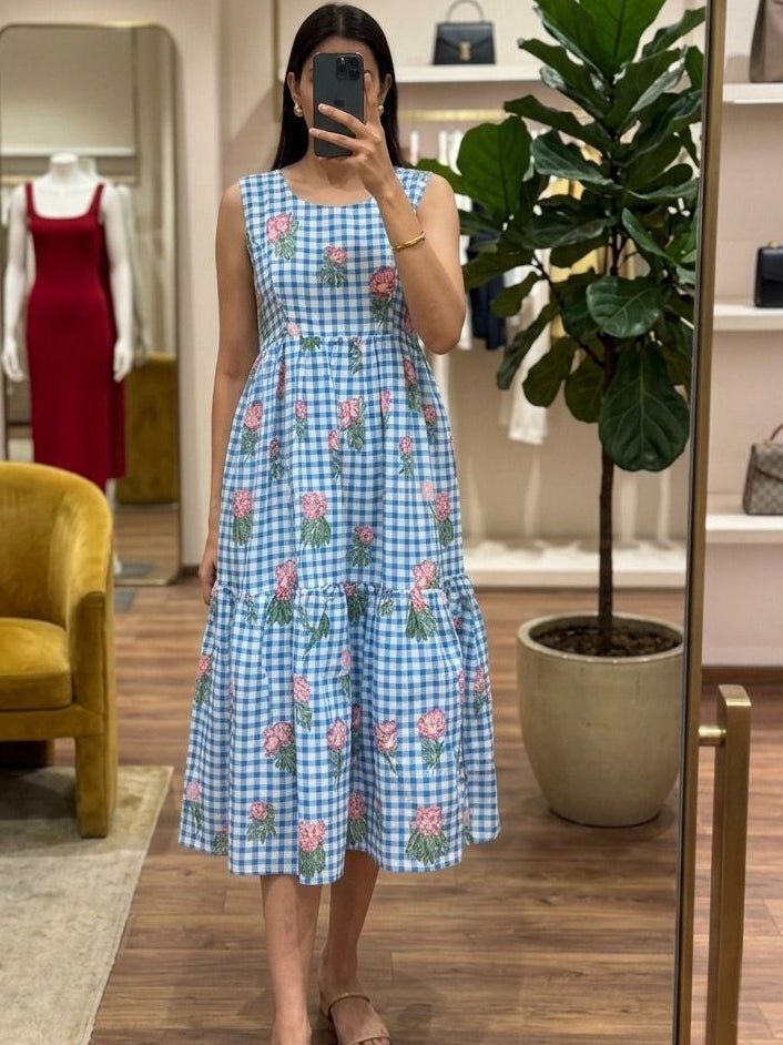Classic Checks Print Maxi Dress