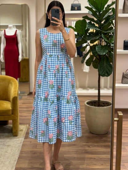Classic Checks Print Maxi Dress