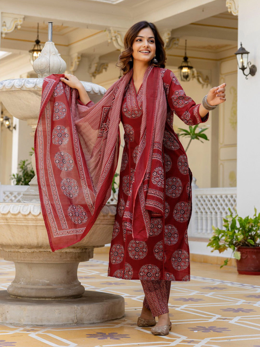 Elegant Printed Cotton Kurta 3-Piece Set