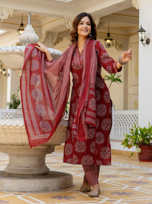 Elegant Printed Cotton Kurta 3-Piece Set
