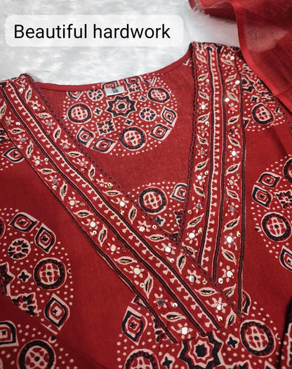 Elegant Printed Cotton Kurta 3-Piece Set