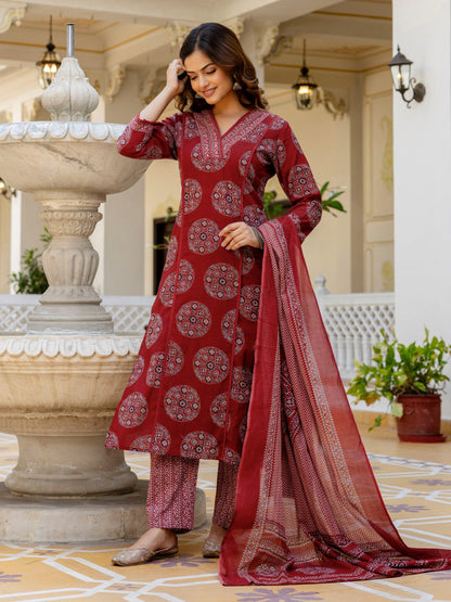 Elegant Printed Cotton Kurta 3-Piece Set