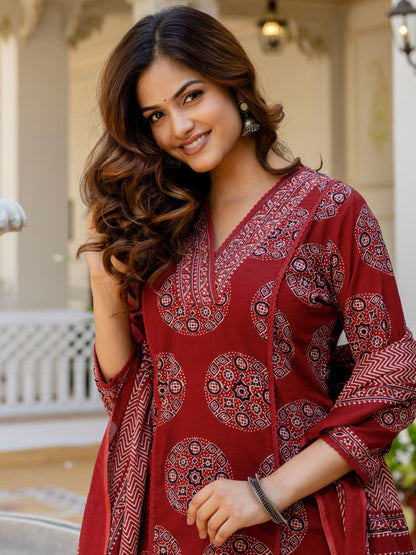 Elegant Printed Cotton Kurta 3-Piece Set