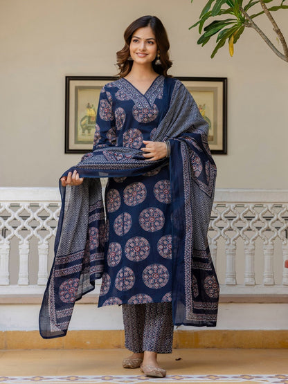 Elegant Printed Cotton Kurta 3-Piece Set