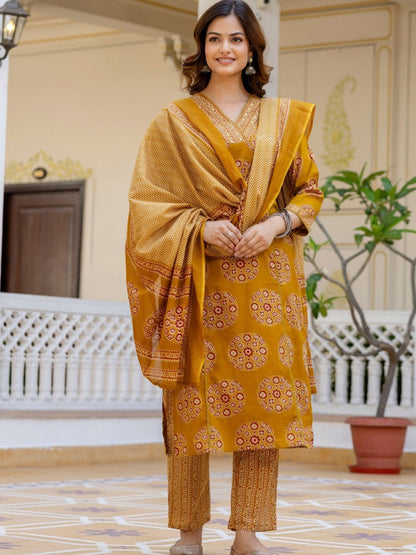 Elegant Printed Cotton Kurta 3-Piece Set