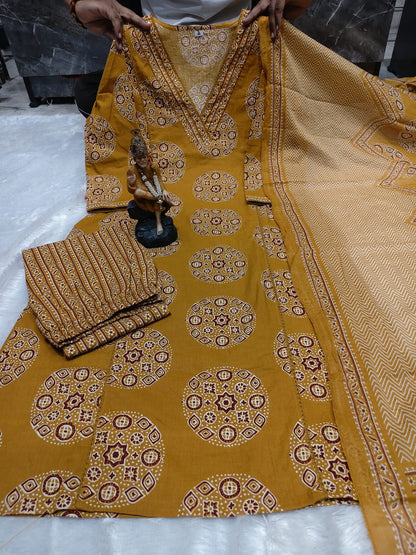 Elegant Printed Cotton Kurta 3-Piece Set