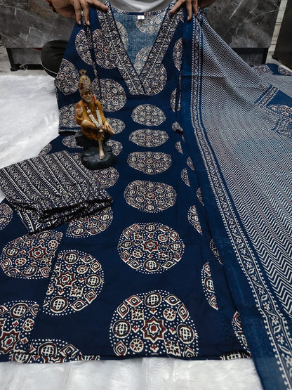 Elegant Printed Cotton Kurta 3-Piece Set