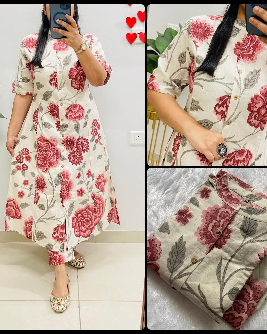 Floral A-line Kurti Cotton Co-Ord Set