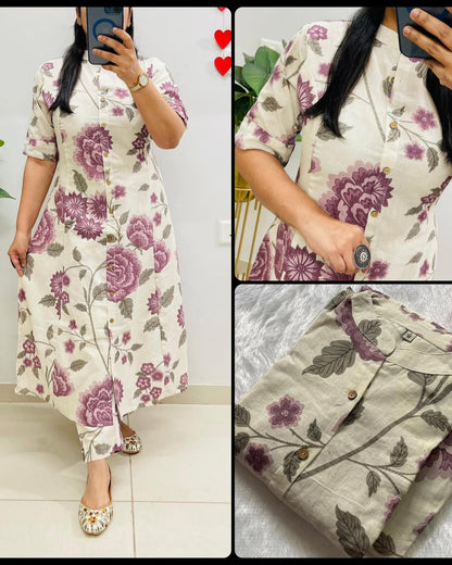 Floral A-line Kurti Cotton Co-Ord Set