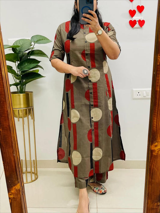 Geometric A-line Kurti Cotton Co-Ord Set