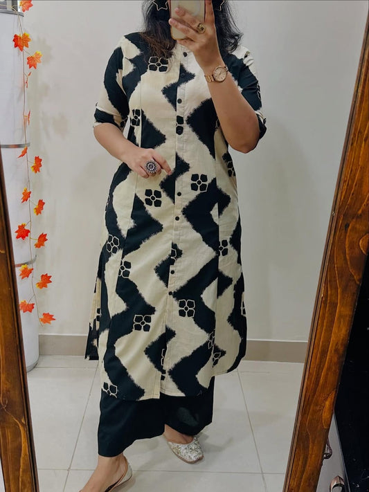 Stylish A-line Kurti Cotton Co-Ord Set