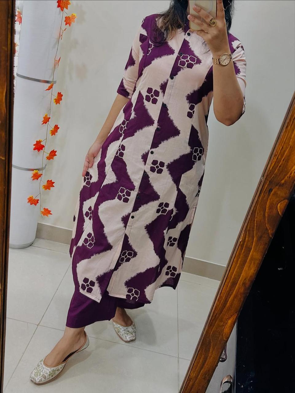 Stylish A-line Kurti Cotton Co-Ord Set