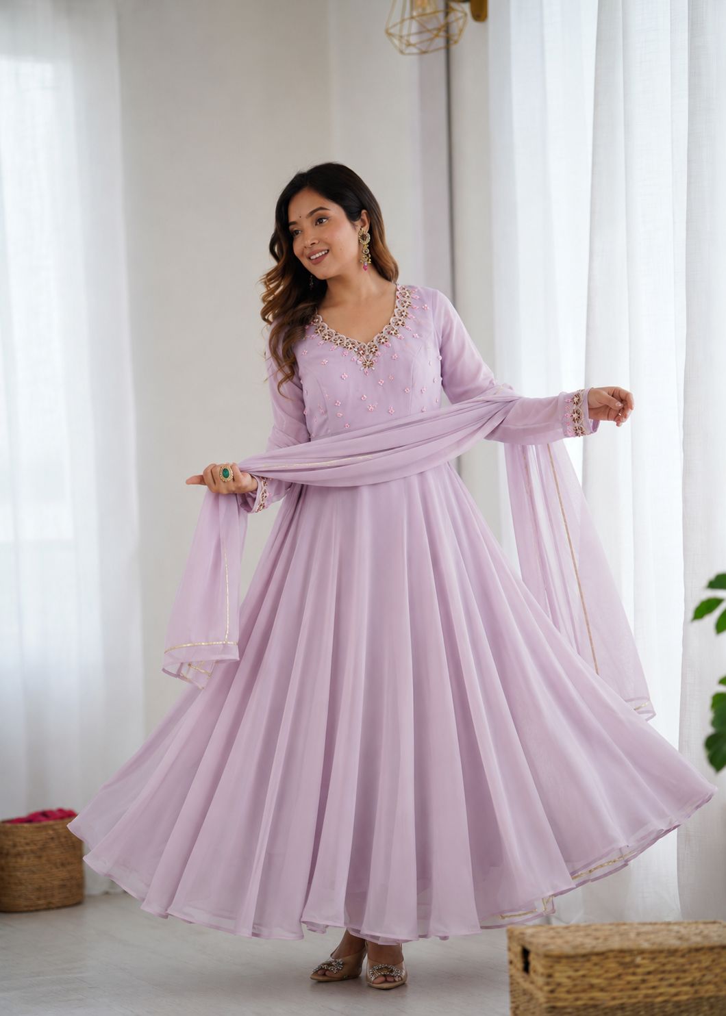 Elegant Hand Detailing Party Wear Gown Set