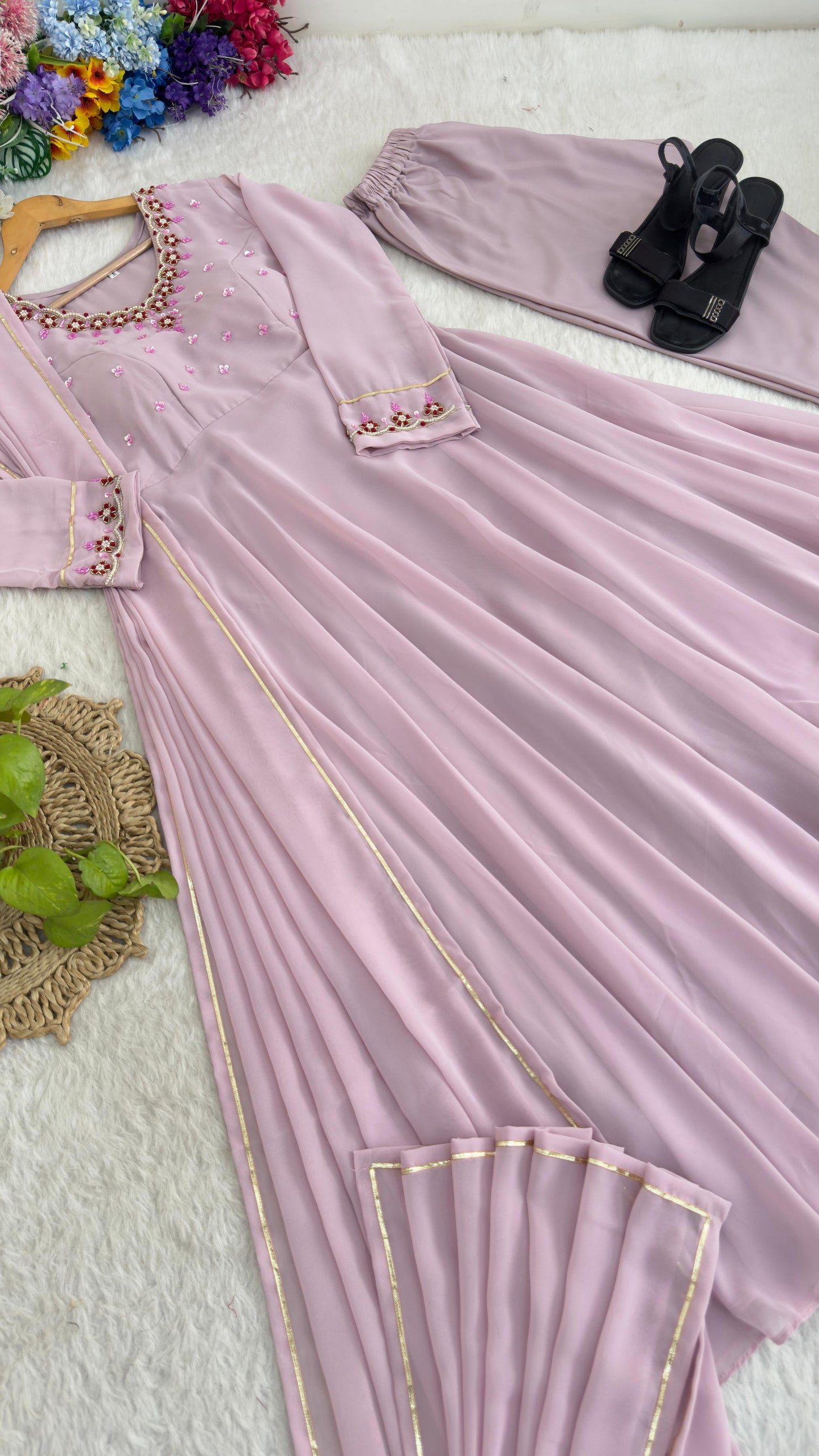 Elegant Hand Detailing Party Wear Gown Set