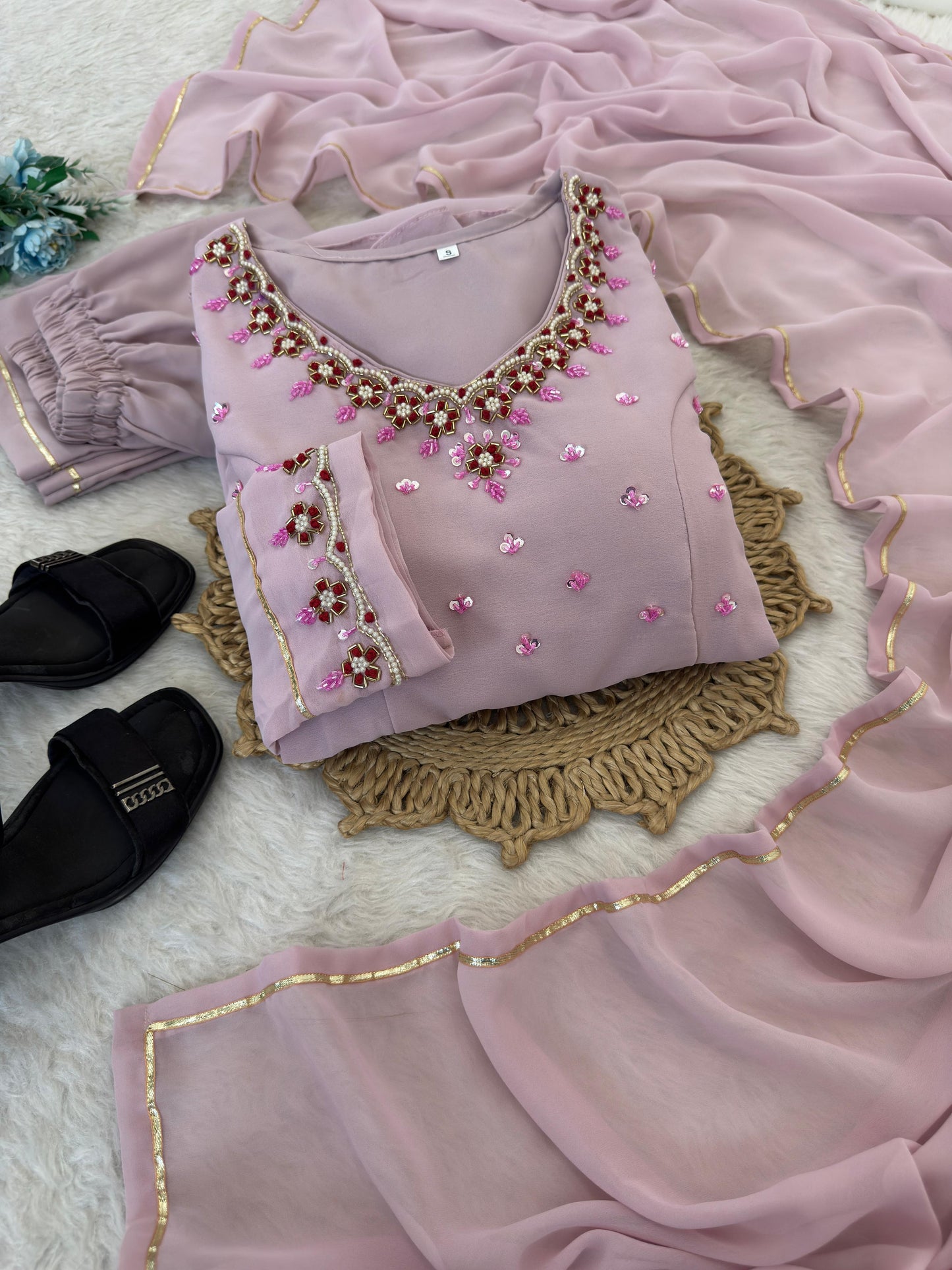 Elegant Hand Detailing Party Wear Gown Set