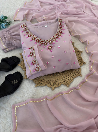 Elegant Hand Detailing Party Wear Gown Set