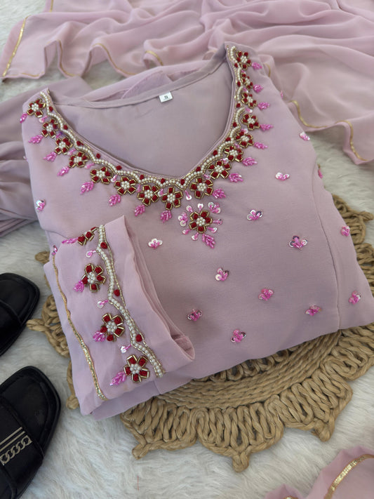 Elegant Hand Detailing Party Wear Gown Set
