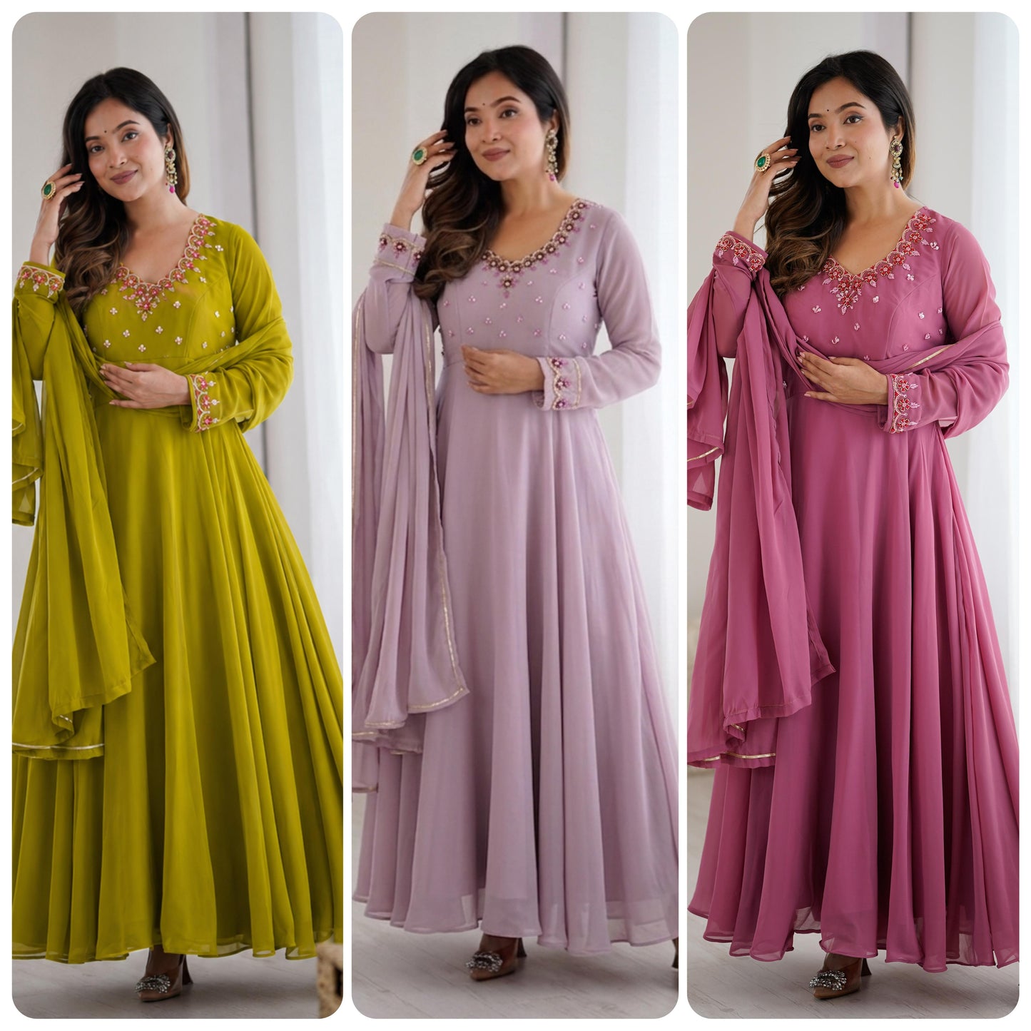 Elegant Hand Detailing Party Wear Gown Set