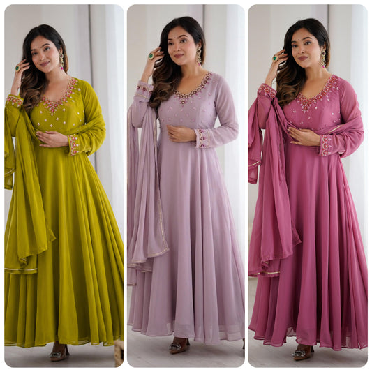 Elegant Hand Detailing Party Wear Gown Set