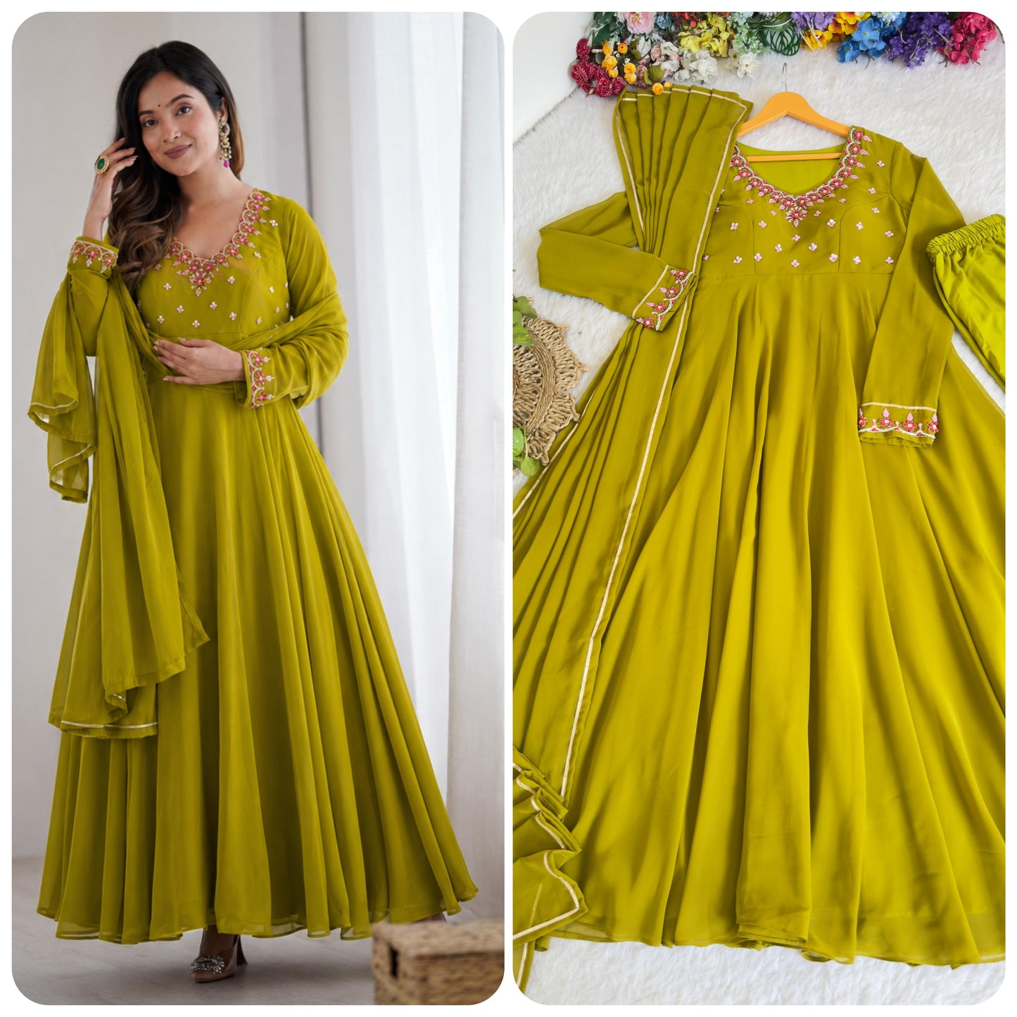 Elegant Hand Detailing Party Wear Gown Set