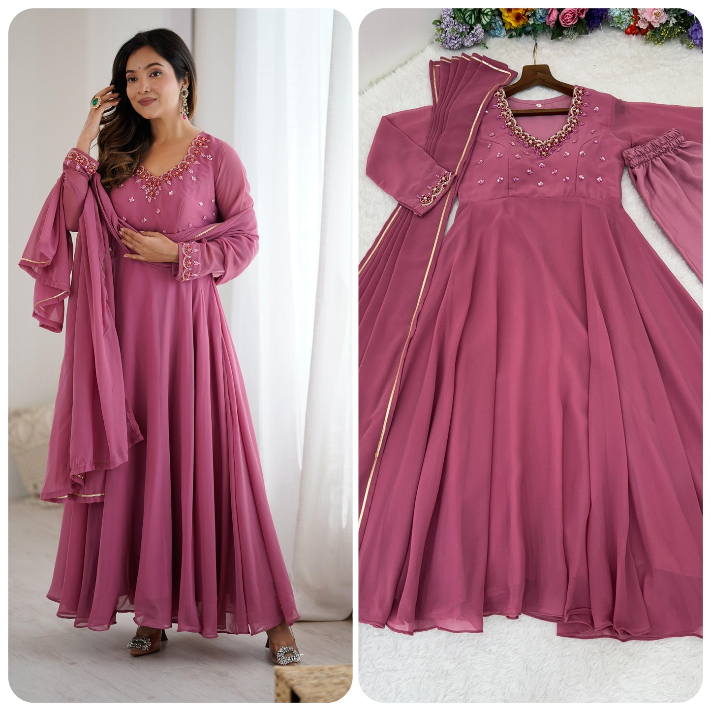 Elegant Hand Detailing Party Wear Gown Set