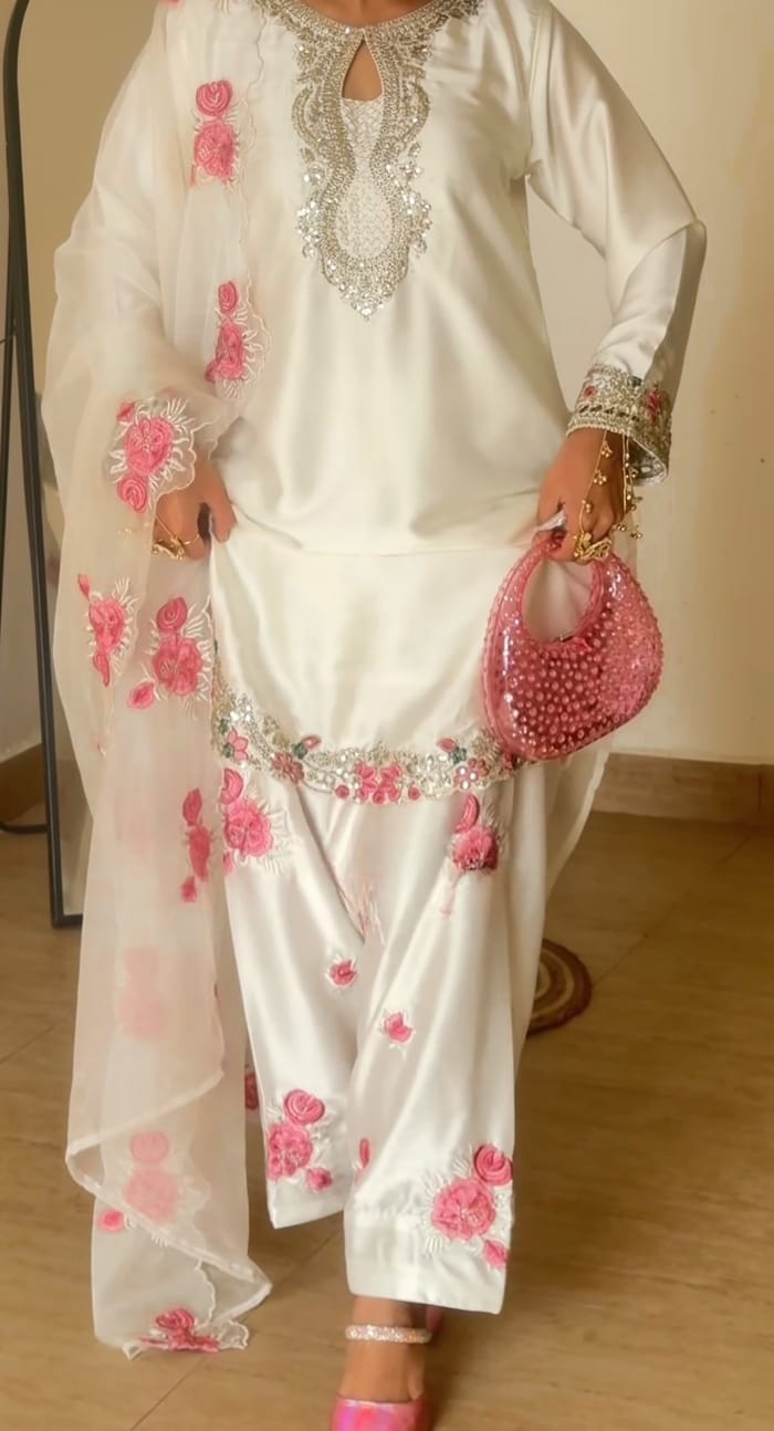 Floral White Cut Work Farshi Salwar Suit Set
