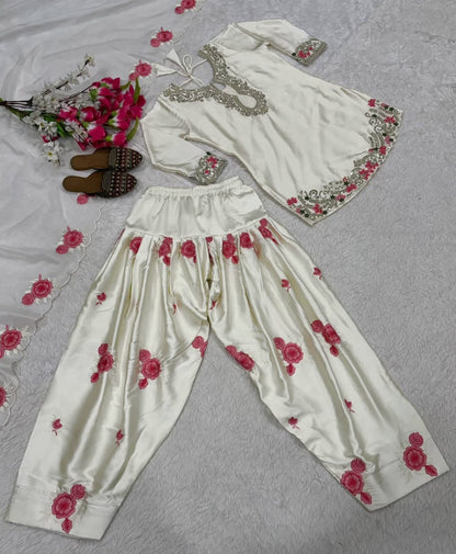 Floral White Cut Work Farshi Salwar Suit Set