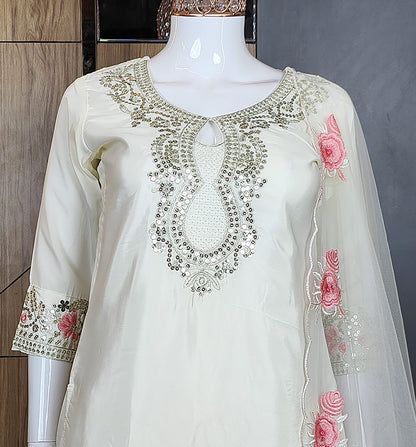 Floral White Cut Work Farshi Salwar Suit Set