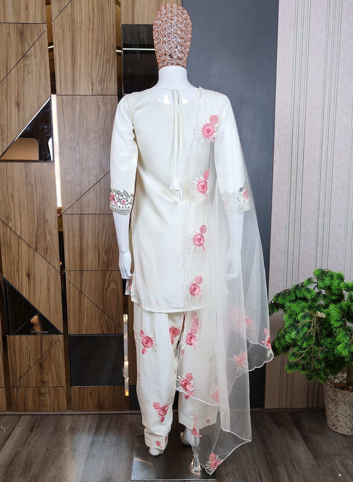 Floral White Cut Work Farshi Salwar Suit Set