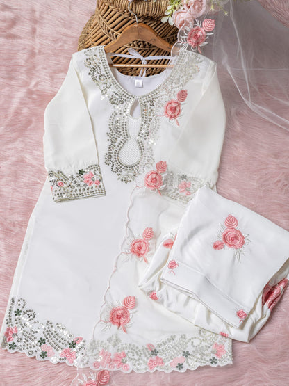 Floral White Cut Work Farshi Salwar Suit Set