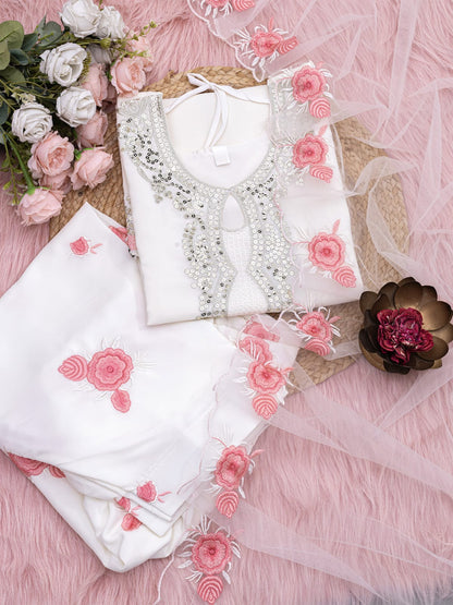 Floral White Cut Work Farshi Salwar Suit Set
