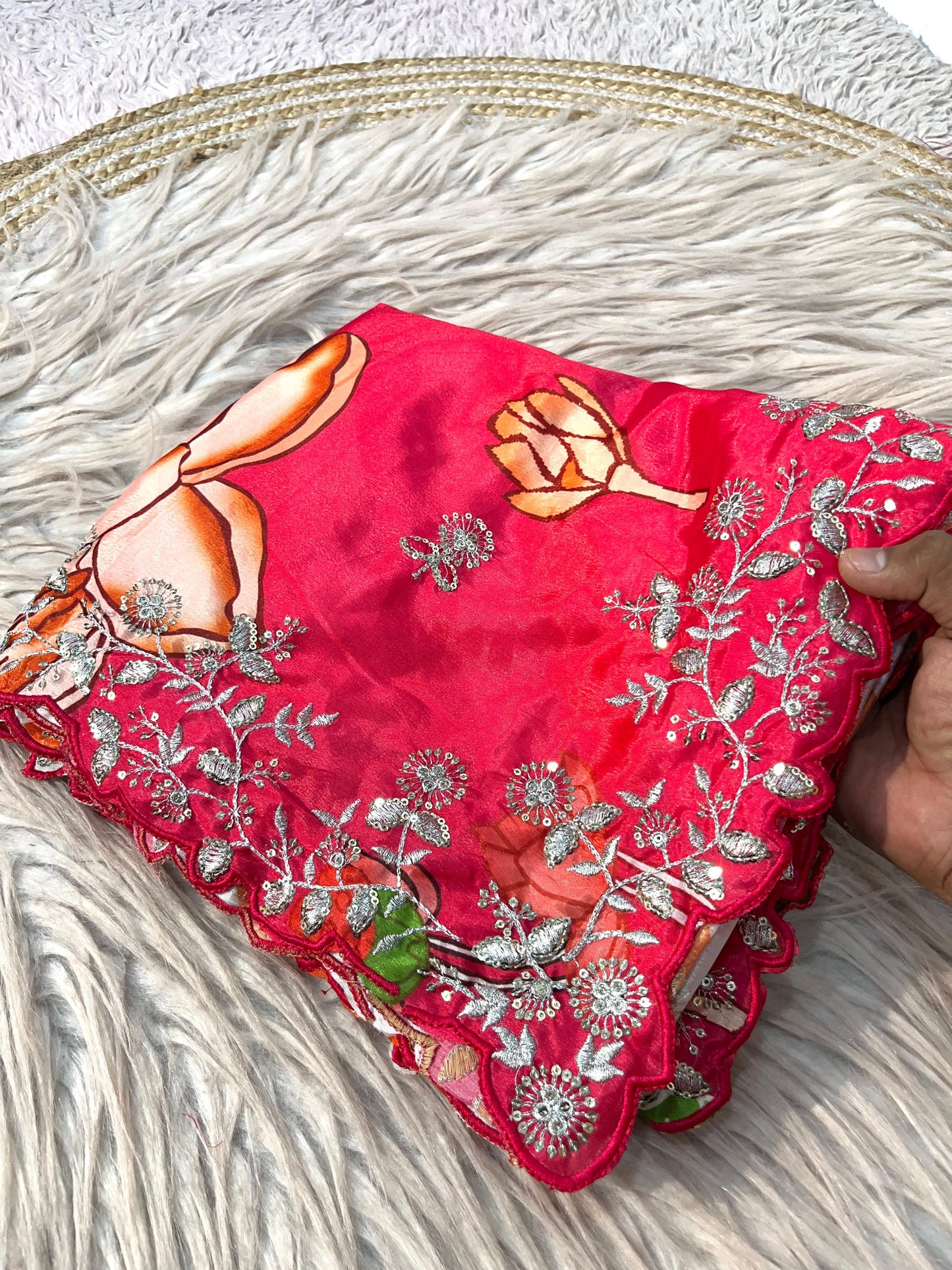 Beautiful Kalamkari-inspired Chinon Saree