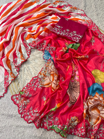 Beautiful Kalamkari-inspired Chinon Saree