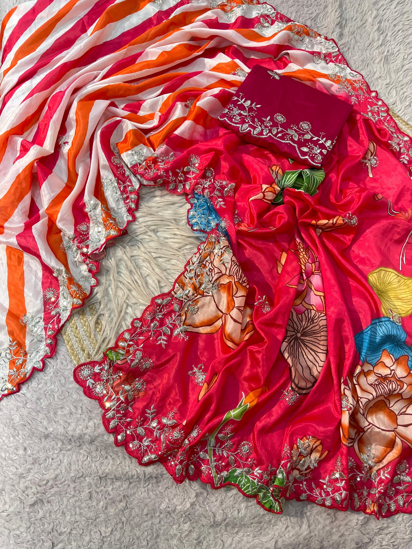 Beautiful Kalamkari-inspired Chinon Saree