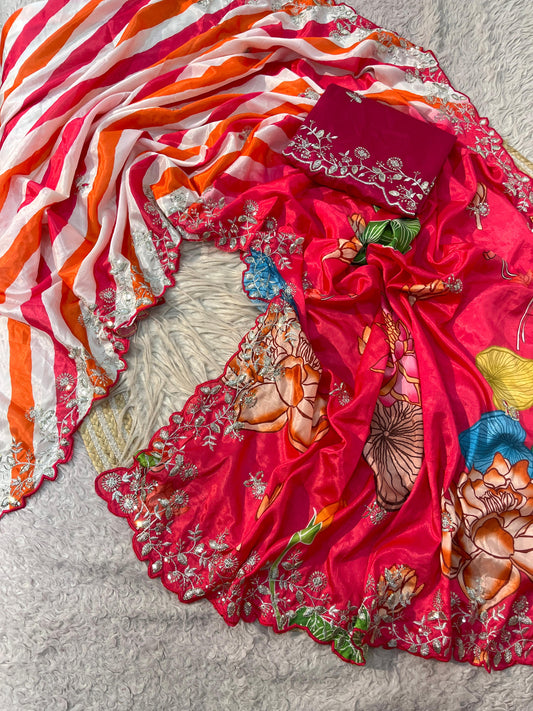 Beautiful Kalamkari-inspired Chinon Saree