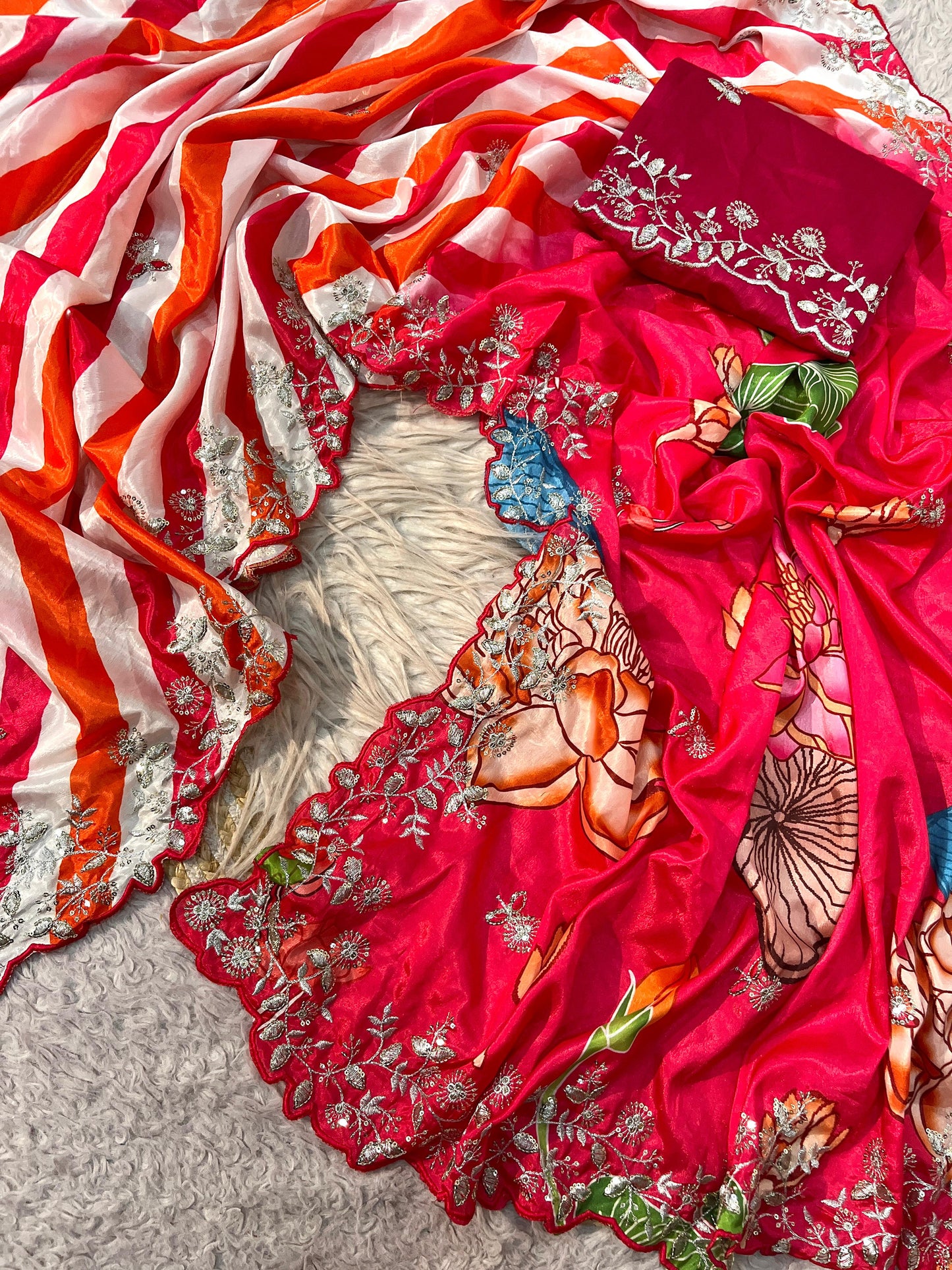 Beautiful Kalamkari-inspired Chinon Saree