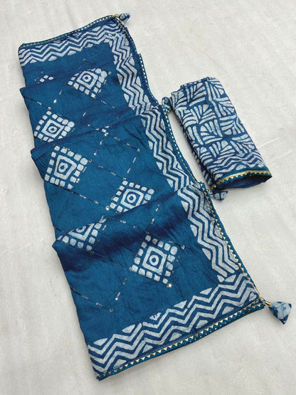 Batik Print Sequin Star Saree