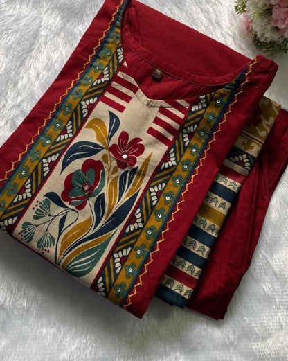 Elegant Cotton Kurta Set With Thread Katha Work